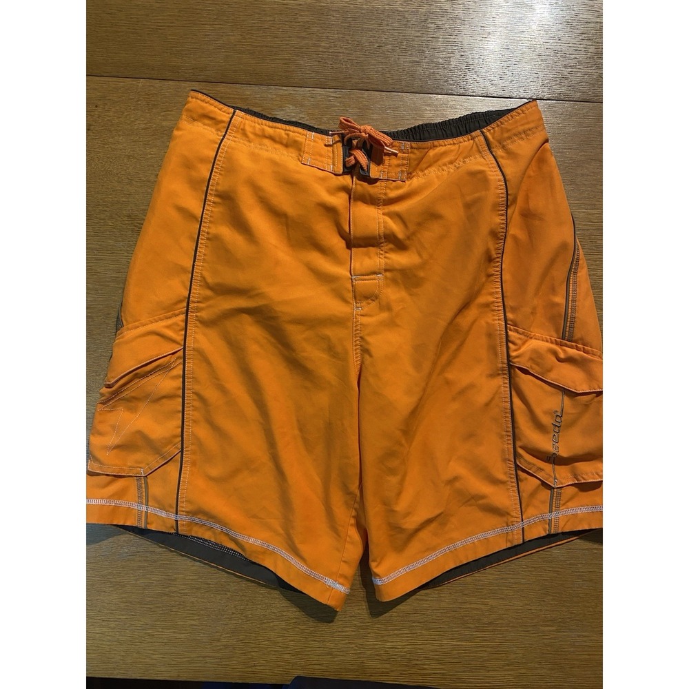 Speedo Swim Trunks‎ Mens Large Orange Cargo Pockets Waterproof Pouch Mesh Lined